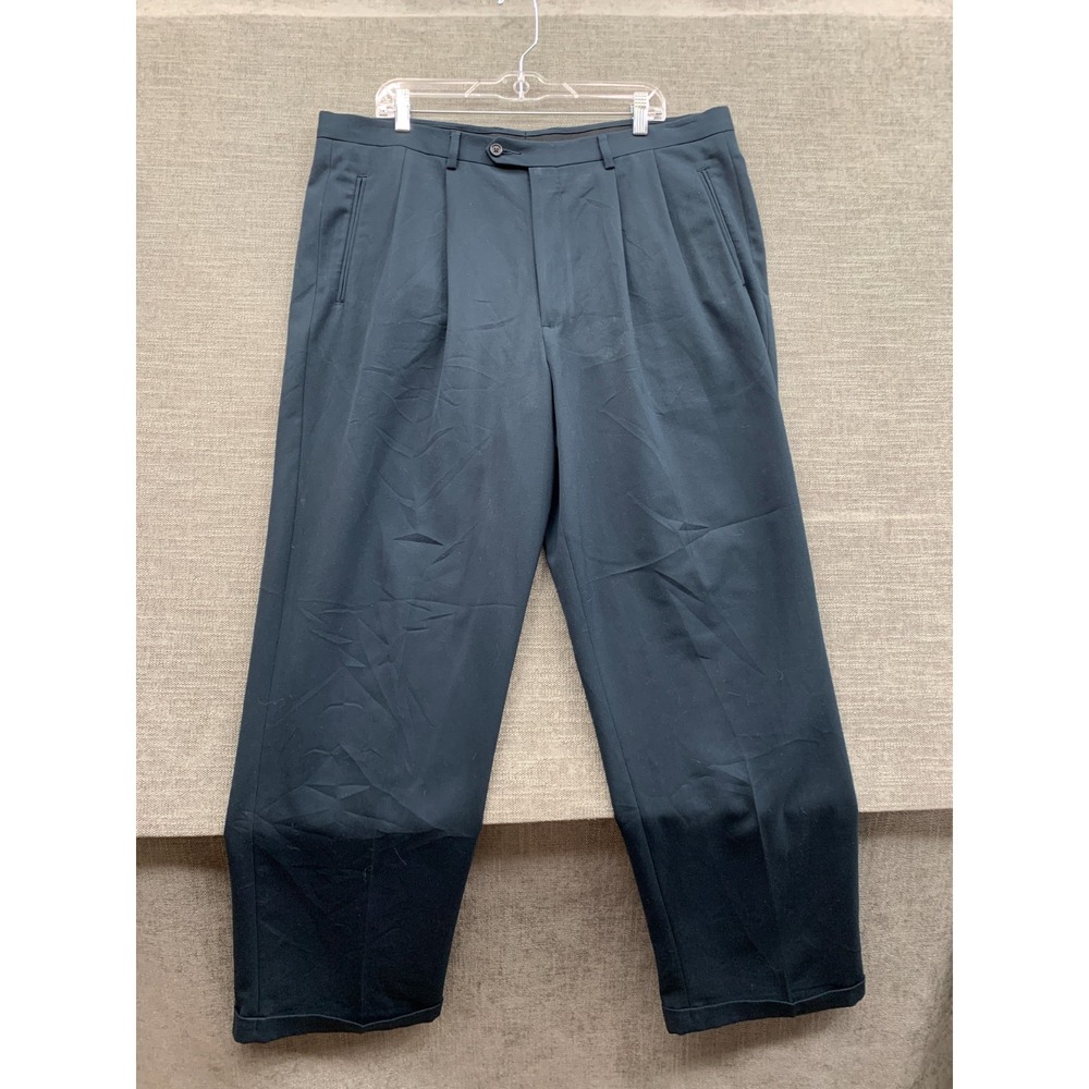 Claiborne Dress Pants Mens 40x32 Navy Blue Pleated Front Straight Leg Formal
